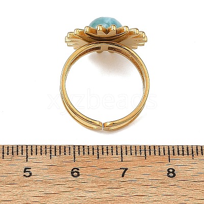 Natural Larimar Cabochons & Stainless Steel Cuff Open Rings RJEW-JR01090-01-1