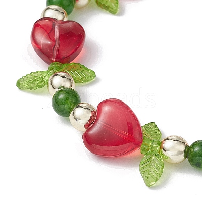 Heart Flower Dyed Natural TaiWan Jade & Acrylic Stretch Bracelet BJEW-JB09908-01-1