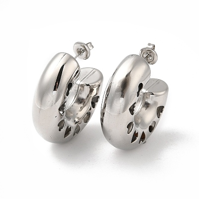 Tarnish Resistant 304 Stainless Steel Round with Heart Stud Earrings EJEW-Z022-24P-1
