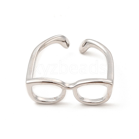 Brass Glasses Frame Open Cuff Ring for Women X-RJEW-F140-140P-1