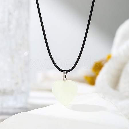 Natural Jadeite Heart Pendant Black Cord Necklaces NI9317-8-1