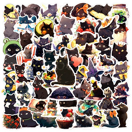 Cat 100Pcs PVC Adhesive Waterproof Stickers Self-Adhesive Stickers PW-WG7DC9D-01-1