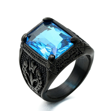 316L Stainless Steel & Cubic Zirconia Men's Vintage Carved Finger Rings FS-WG82D33-61-1