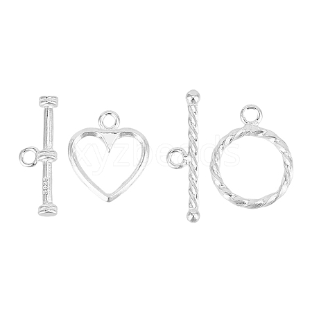 DICOSMETIC 2 Sets 2 Styles Ring & Heart Sterling Silver Toggle Clasps STER-DC0001-10-1