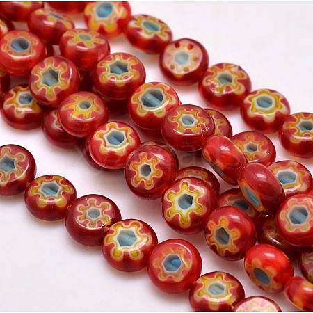 Handmade Millefiori Glass Flat Round Bead Strands LK-P011-02-1