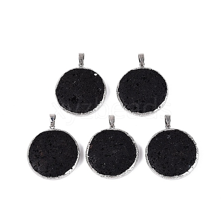 Electroplate Natural Lava Rock Coin Pendants G-Q606-54P-1