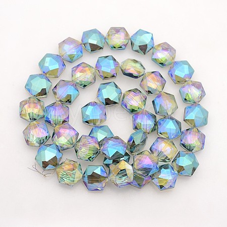 Hexagon Electroplate Full Rainbow Plated Glass Beads Strands EGLA-P015-F04-1