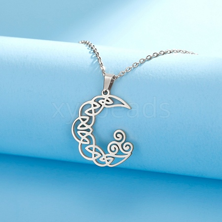 Stainless Steel Viking Triskele Crescent Moon Pendant Cable Chain Necklaces PW-WGB557A-01-1