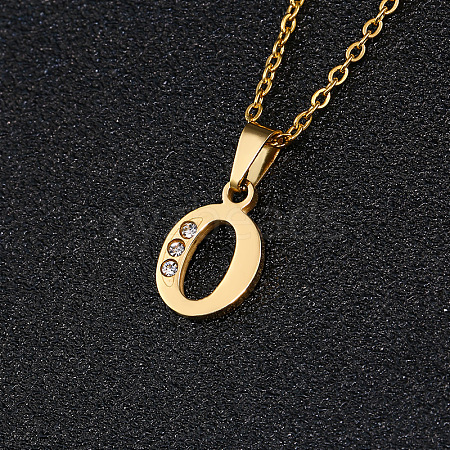 201 Stainless Steel Crystal Rhinestone Initial Pendant Necklaces FS-WG3A711-15-1
