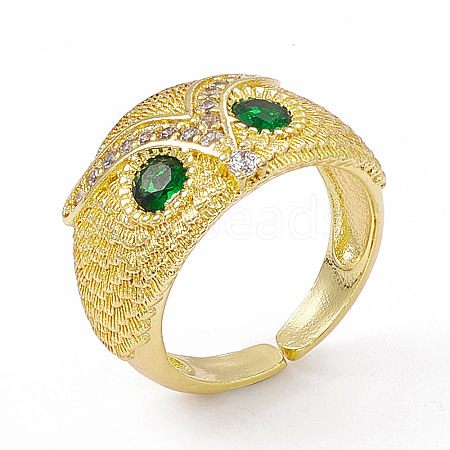 Cubic Zirconia Owl Open Cuff Rings RJEW-P079-01G-03-1