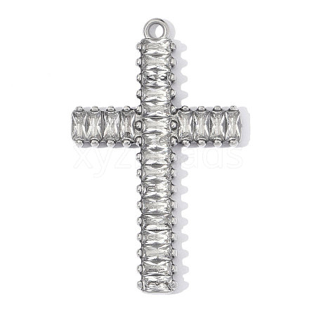 304 Stainless Steel Pave Clear Cubic Zirconia Pendants CU-OY002-24P-01-1