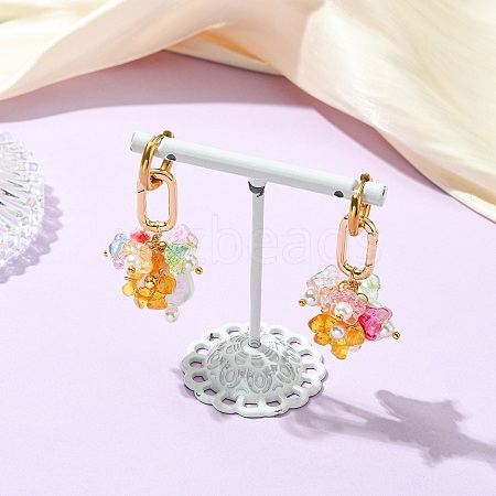 Natural Nucleated Baroque Keshi Pearl & Brass & 202 Stainless Steel & Glass Hoop Dangle Earrings EJEW-JE07262-1