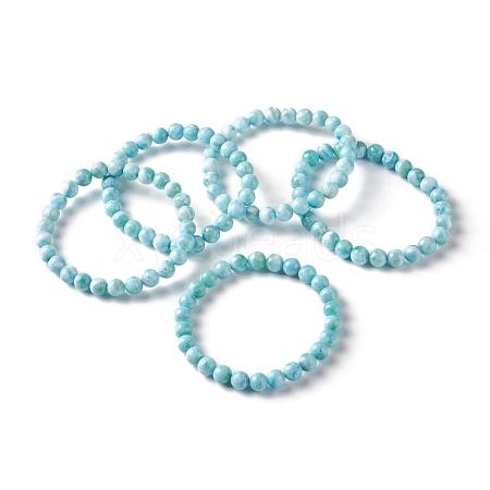 Natural Larimar Round Beaded Stretch Bracelet BJEW-A120-01A-1