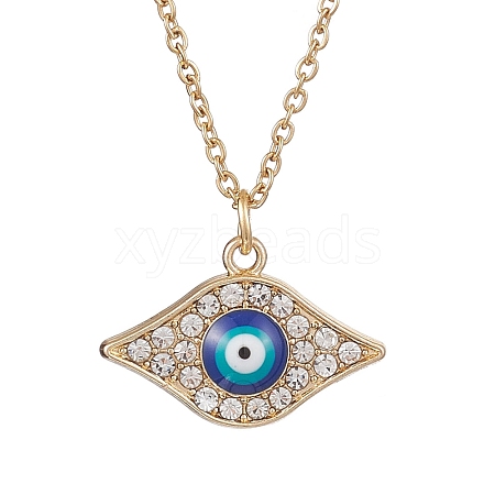 Alloy Crystal Rhinestone Cable Chain Blue Enamel Eye Pendant Necklaces for Women NJEW-JN04977-01-1