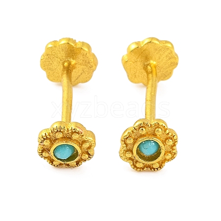 Brass with Synthetic Turquoise Stud Earring Findings KK-G502-13G-1