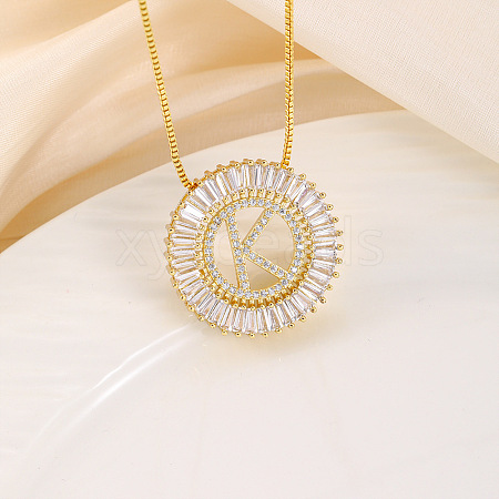 Brass Pave Clear Cubic Zirconia Ring with Letter Pendant Box Chain Necklaces FS-WG44D8C-11-1