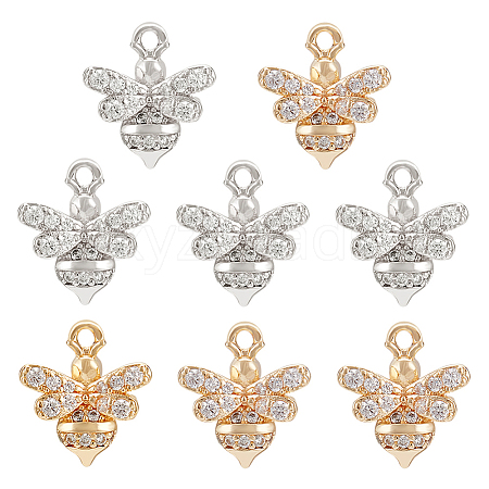 BENECREAT 8Pcs 2 Colors Brass Micro Pave Clear Cubic Zirconia Charms KK-BC0010-04-1