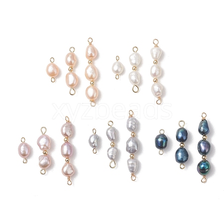 Natural Pearl Potato Beaded Connector Charms PALLOY-JF04902-1