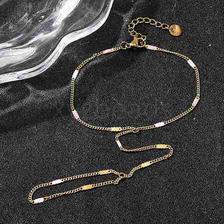 304 Stainless Steel Enamel Link Ring Bracelets for Women BJEW-Z140-02G-1