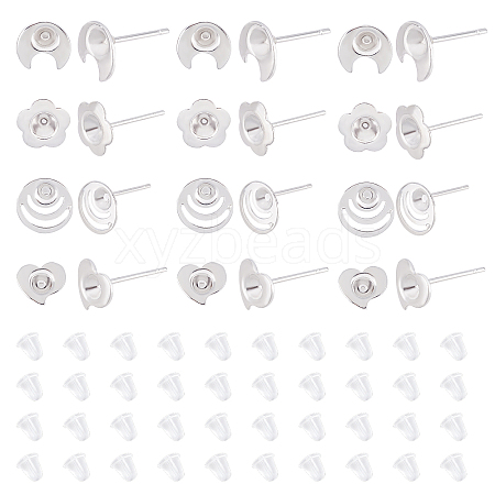 DICOSMETIC 40Pcs 4 Style 304 Stainless Steel Stud Earring Settings STAS-DC0007-37-1