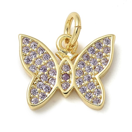 Rack Plating Brass Micro Pave Cubic Zirconia Pendants KK-K392-42G-1