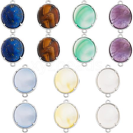 SUPERFINDINGS 14Pcs 7 Styles Brass Natural Gemstone Connector Charms G-FH0001-79-1