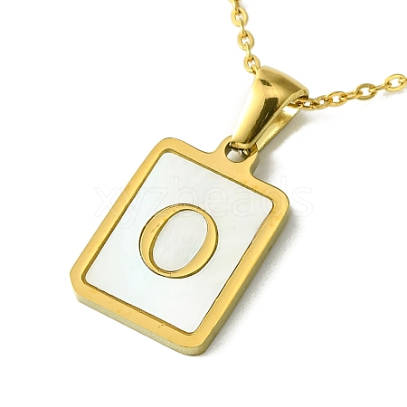 Ion Plating(IP) Rectangle with Initial Letter 304 Stainless Steel Pendant Necklace NJEW-R265-04G-O-1