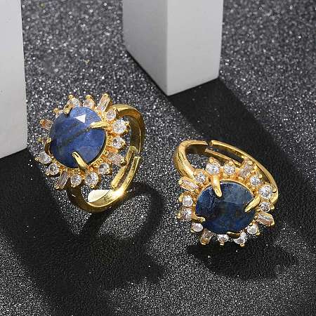 Sunflower Natural Lapis Lazuli Finger Rings RJEW-B113-03G-02-1