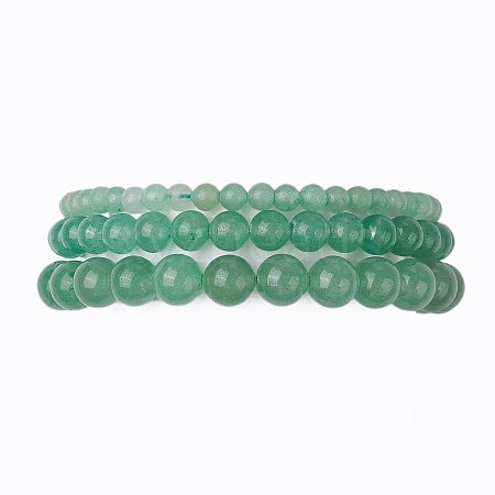 3Pcs Round Natural Green Aventurine Beads Stretch Bracelets Sets for Women BJEW-JB10961-1