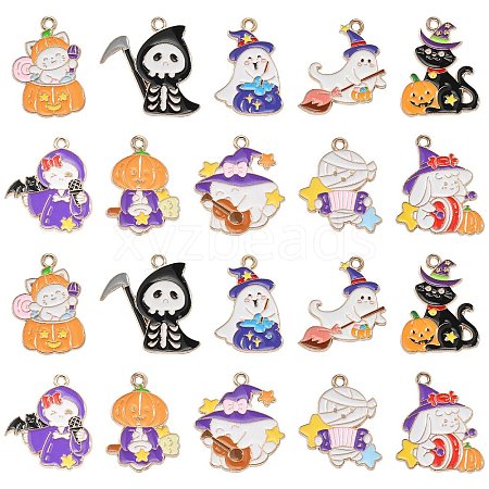 40Pcs 10 Styles Halloween Theme Alloy Enamel Pendants ENAM-CJ0004-77-1