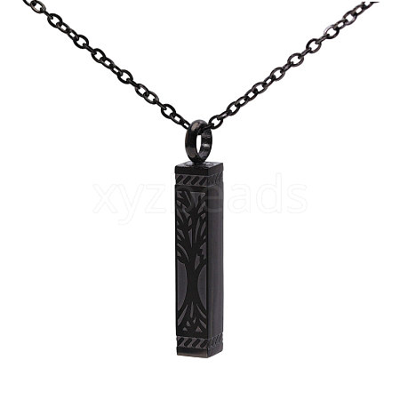 304 Stainless Steel Rectangle with Tree of Life Pendant Urn Ashes Necklaces NJEW-WH0036-030EB-1
