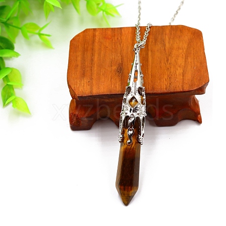 Natural Tiger Eye Pendant Necklaces PW-WG51950-06-1