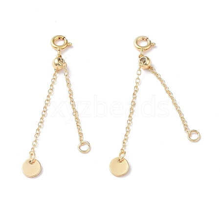 Brass Cable Chain Extenders with Flat Round Charm KK-I702-48G-1