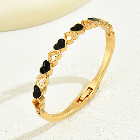 Heart to Heart Fashionable Alloy Black Enamel Hinged Bangles for Women RQ2979-1