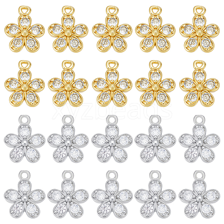 20Pcs 2 Colors Brass with Cubic Zirconia Charms KK-PH0012-42-1