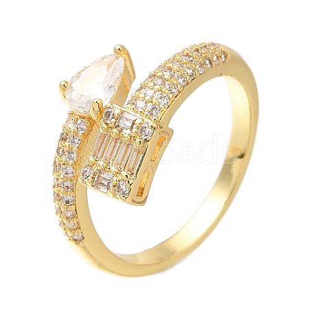 Rack Plating Brass Micro Pave Cubic Zirconia Open Cuff Rings for Women RJEW-M022-32G-1