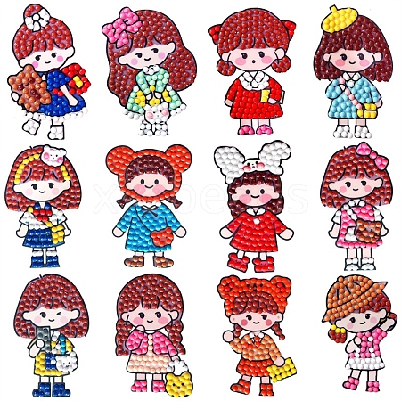 Girl DIY Diamond Painting Sticker Kit PW-WG70048-72-1