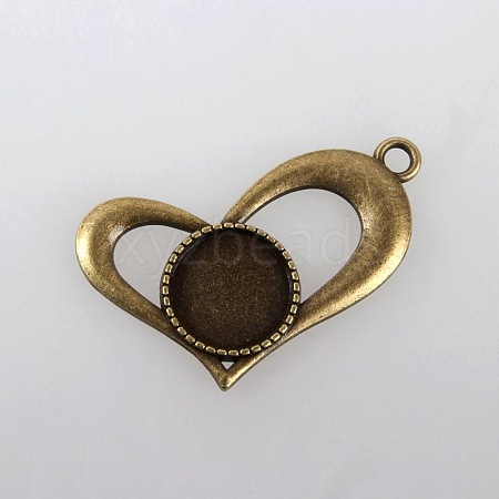Vintage Tibetan Style Alloy Open Heart Pendant Cabochon Bezel Settings X-TIBEP-M018-106AB-NF-1