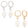 FIBLOOM 2 Pairs 2 Colors Plastic Imitaion Pearl Beaded Dangle Leverback Earrings EJEW-FI0001-03-1