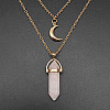 Natural Rose Quartz Cone Pendant Double Layer Necklace UX9990-30-1