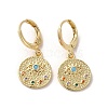 Flat Round with Eye Real 18K Gold Plated Brass Dangle Leverback Earrings EJEW-Q797-08G-1