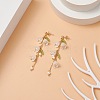 ABS Plastic Flower with Shell Pearl Beaded Dangle Stud Earrings EJEW-TA00181-2