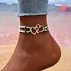 Glass Seed Beads & Alloy Heart Link Anklets WGBE152-04-2