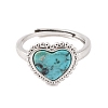 Heart Natural Turquoise Adjustable Rings RJEW-Q817-05P-04-2