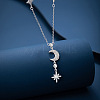 Star & Moon 925 Sterling Silver Micro Pave Clear Cubic Zirconia Pendant Necklaces WG720FB-01-2