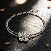 Vintage Alloy 5-Petal Flower Pendant 2-Strand Cable Chain Necklaces for Women WGE0472-01-1