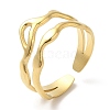 304 Stainless Steel Hollow Wave Open Cuff Ring for Women RJEW-I098-03G-1