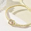 Brass Pave Cubic Zirconia Rectangle Braided Bead Bracelets FB-CBA9090-01-4