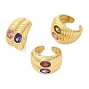 Rack Plating Brass Cubic Zirconia Open Cuff Rings for Women RJEW-S242-15G-A-1