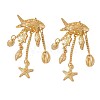 Ocean Theme 304 Stainless Steel Porcelain Shell Shape Dangle Stud Earrings FS-WGD34F1-06-3